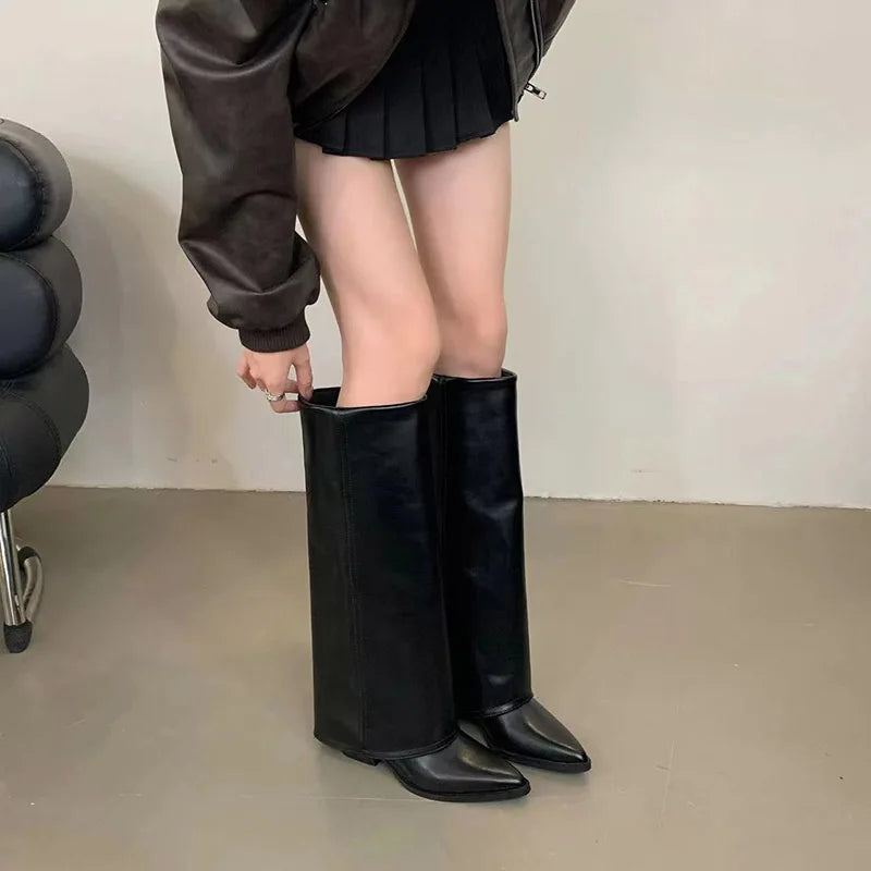 High Heel Block Boots Black
